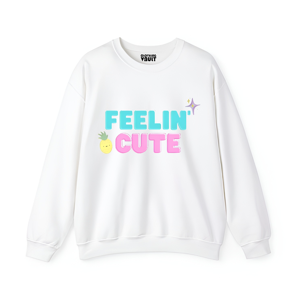 Feelin Cute Printed Women Sweatshirt-White