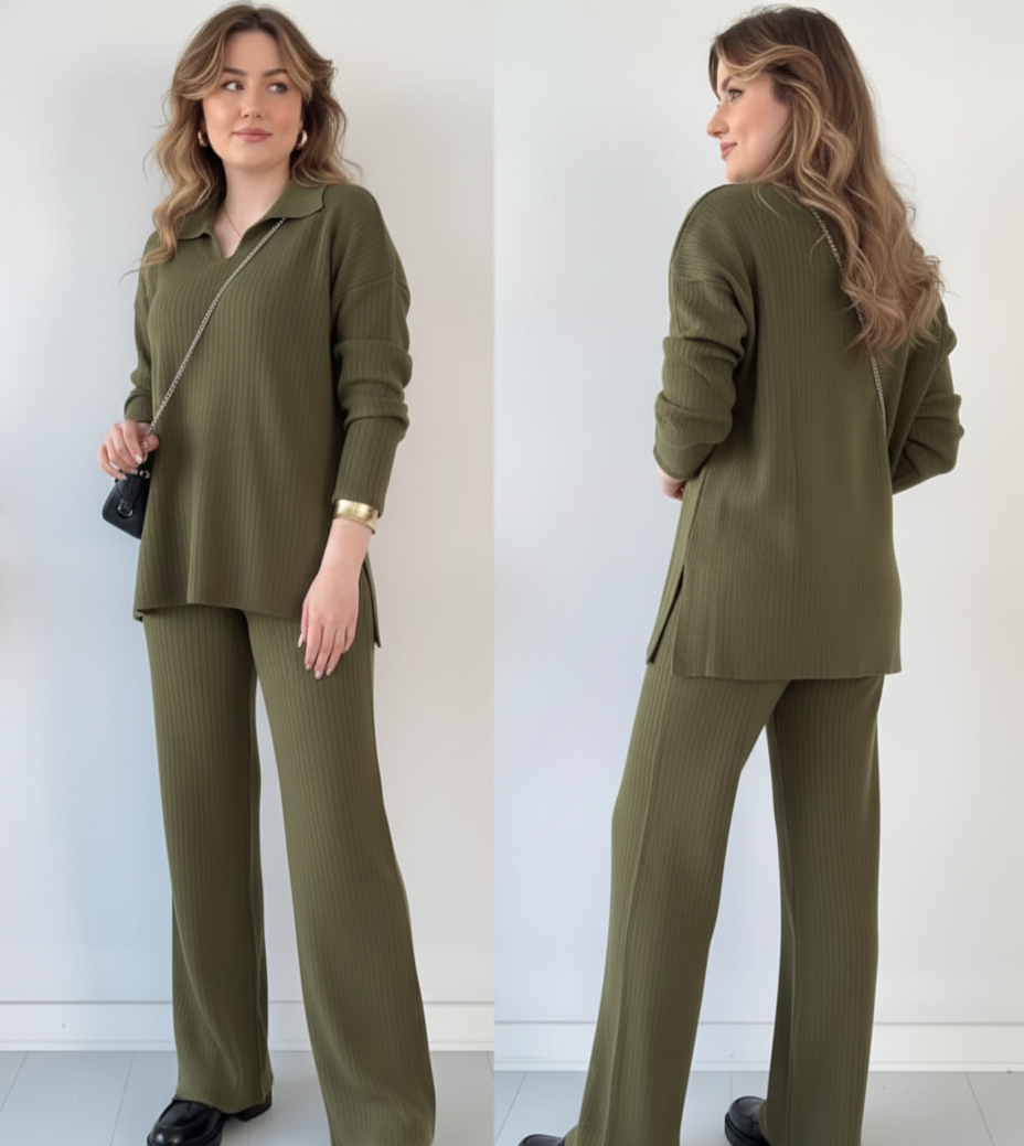 Women's Two Piece Sets Casual Loose Knitted Long Sleeve Sweater + Wide Leg Pants