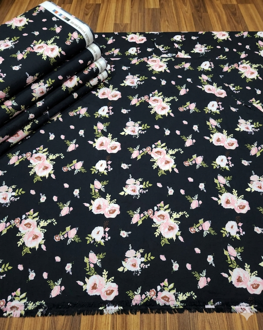 Midnight Floral Print 2 pcs Unstitched Linen