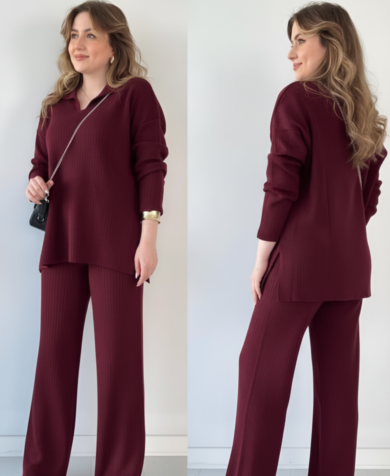 Women's Two Piece Sets Casual Loose Knitted Long Sleeve Sweater + Wide Leg Pants