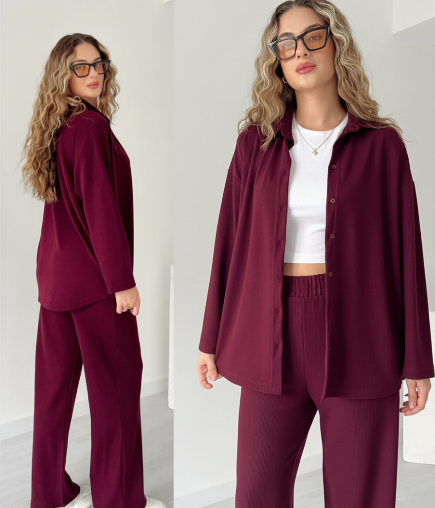 Front Button Women Two Pieces Co Ord Set