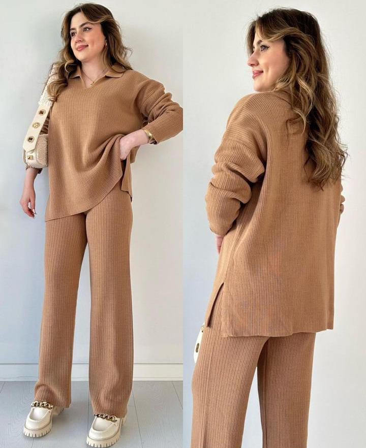 Women's Two Piece Sets Casual Loose Knitted Long Sleeve Sweater + Wide Leg Pants