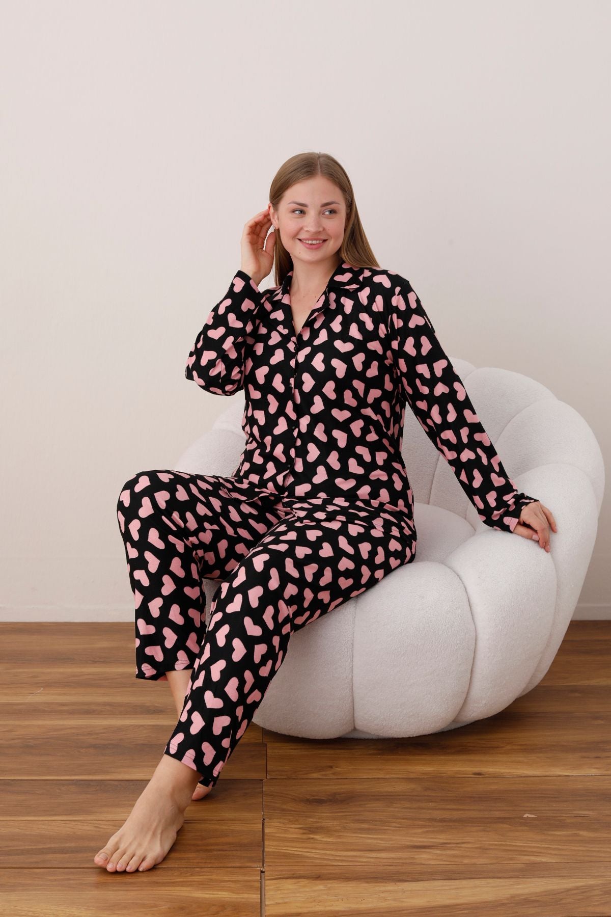 HEART PRINTED MATT SILK PJ SET