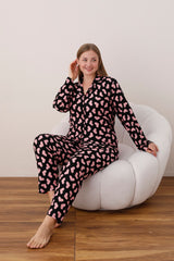 HEART PRINTED MATT SILK PJ SET