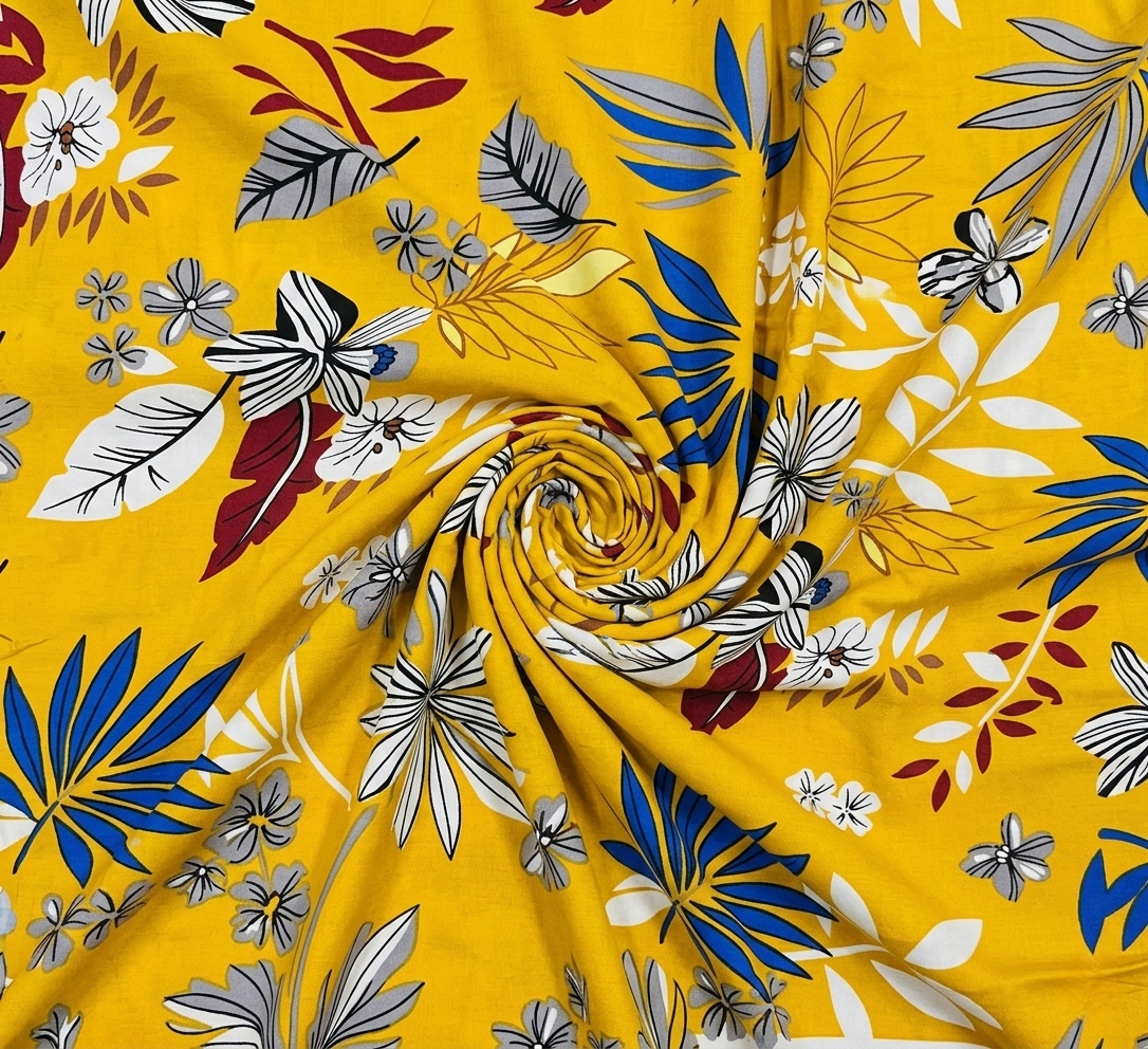Yellow Tropical Print 2 Pcs Unstitched Linen