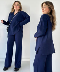 Women's Two Piece Sets Casual Loose Knitted Long Sleeve Sweater + Wide Leg Pants
