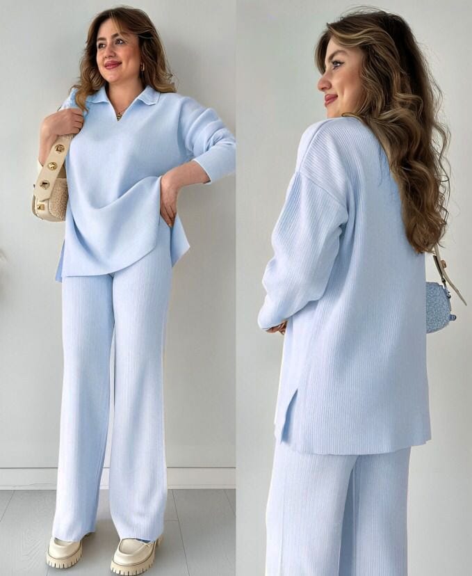 Women's Two Piece Sets Casual Loose Knitted Long Sleeve Sweater + Wide Leg Pants