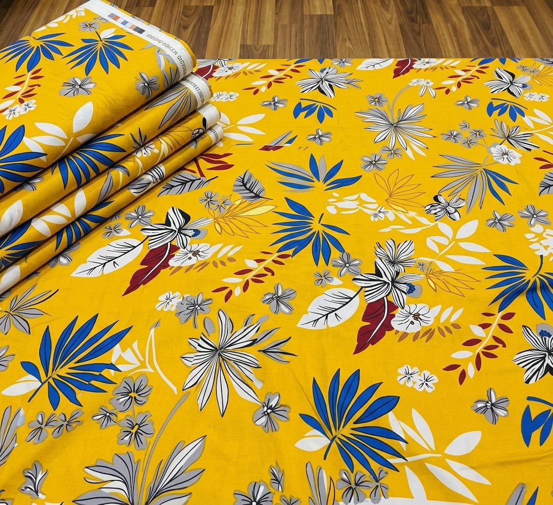 Yellow Tropical Print 2 Pcs Unstitched Linen