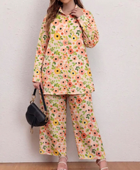 Peach Bloom Print 2 Pcs Unstitched Linen