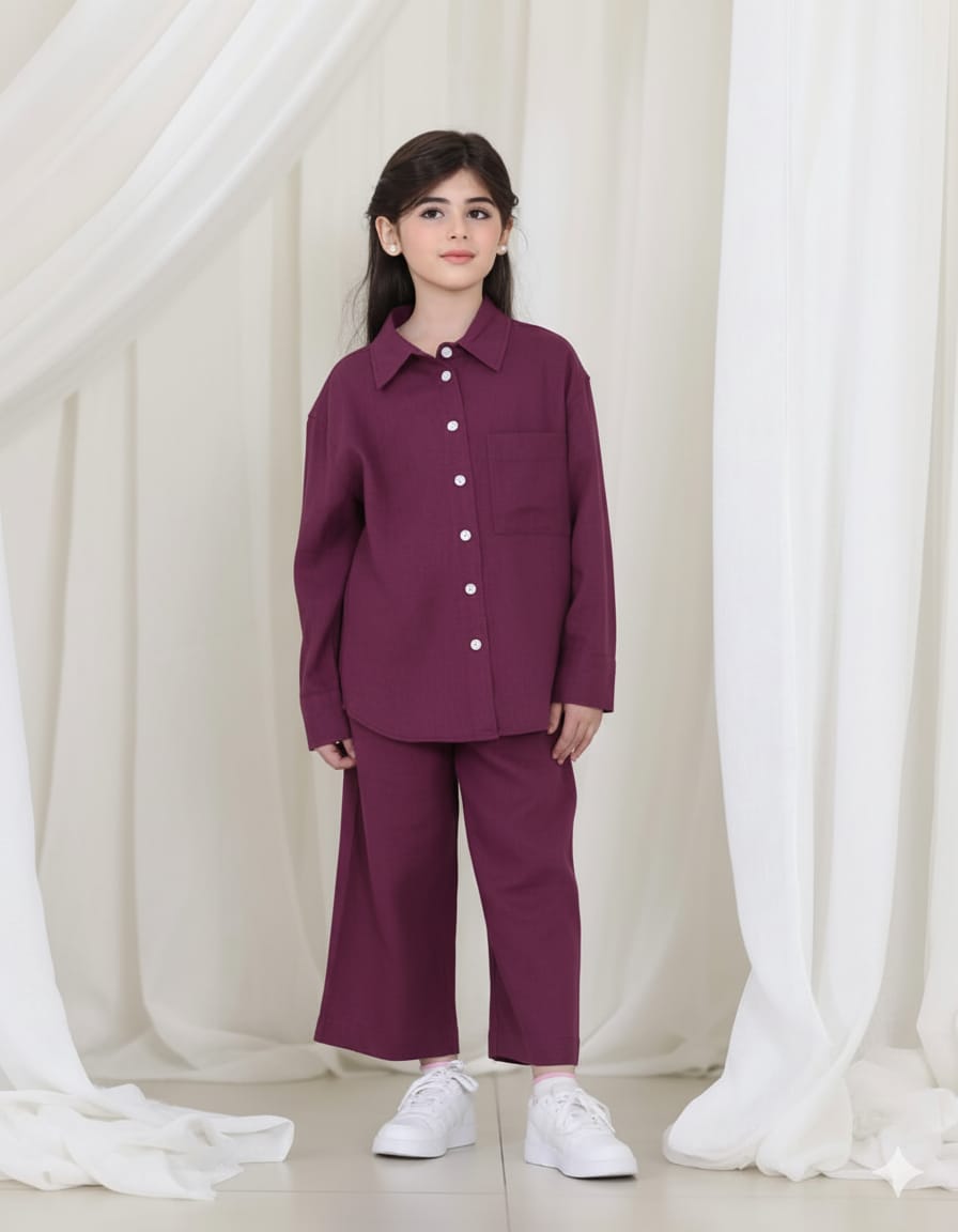 Front Button Girl Two Pieces Co Ord Set