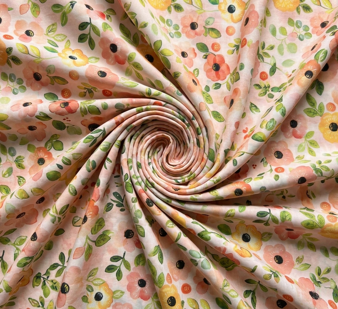 Peach Bloom Print 2 Pcs Unstitched Linen