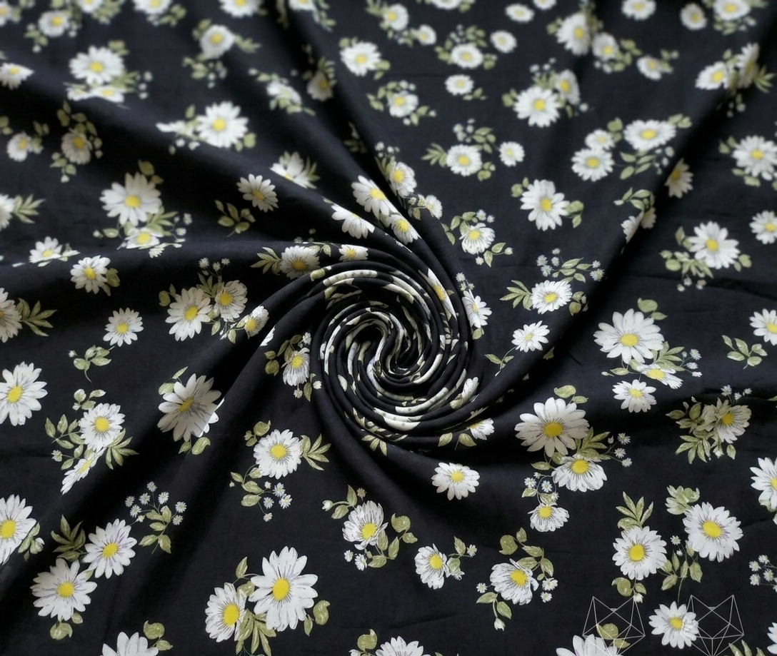 Black Daisy Print 2 pcs Unstitched Linen