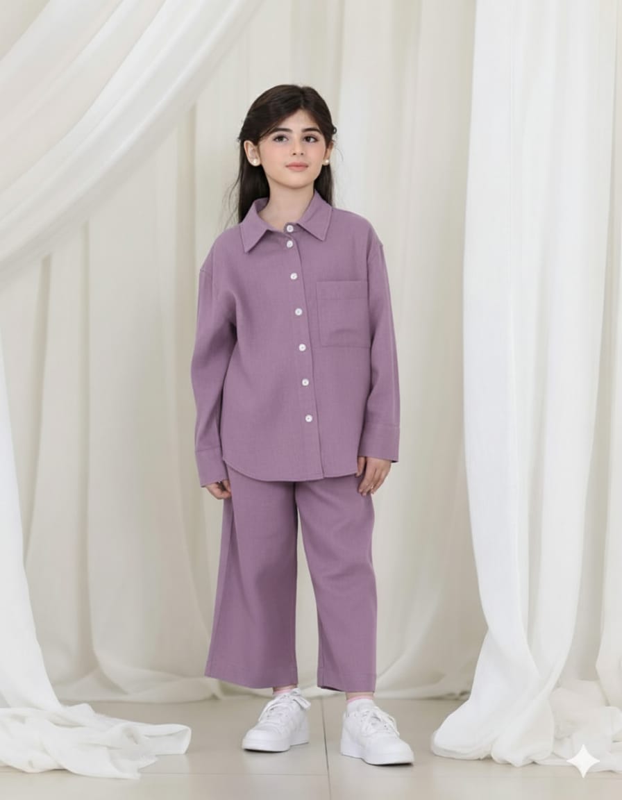 Front Button Girl Two Pieces Co Ord Set