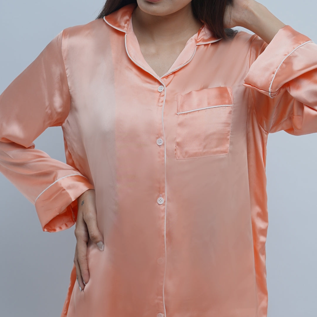 PEACH:SOLID SHAMOOZ SILK PJ SET