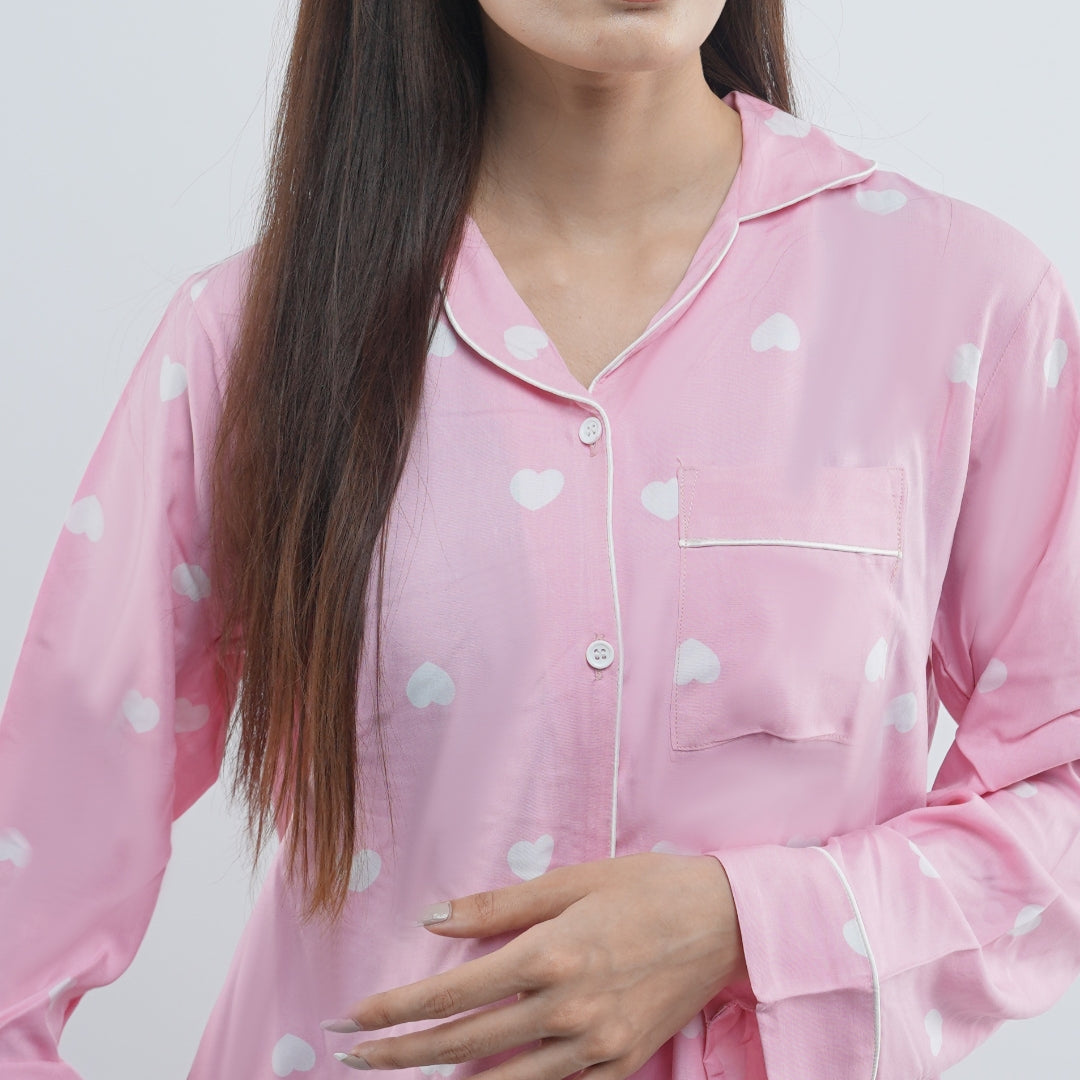 HEART PRINT SOFT LINEN PJ SET