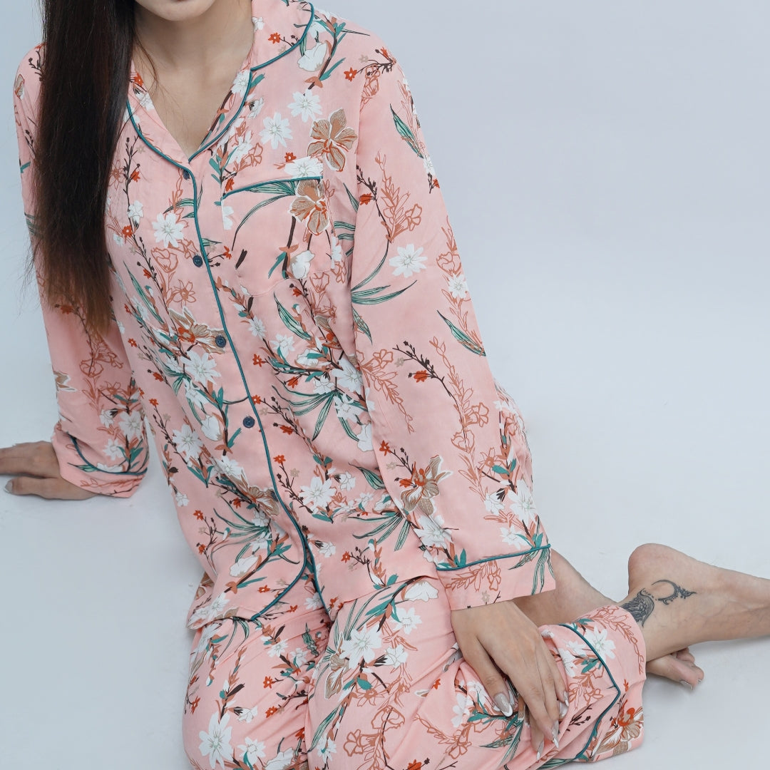 FLOWER PRINT SOFT LINEN PJ SET